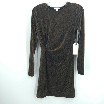 Leith Faux Wrap Mini Dress Long Sleeve Striped Black Metallic Gold Small SPARKLE