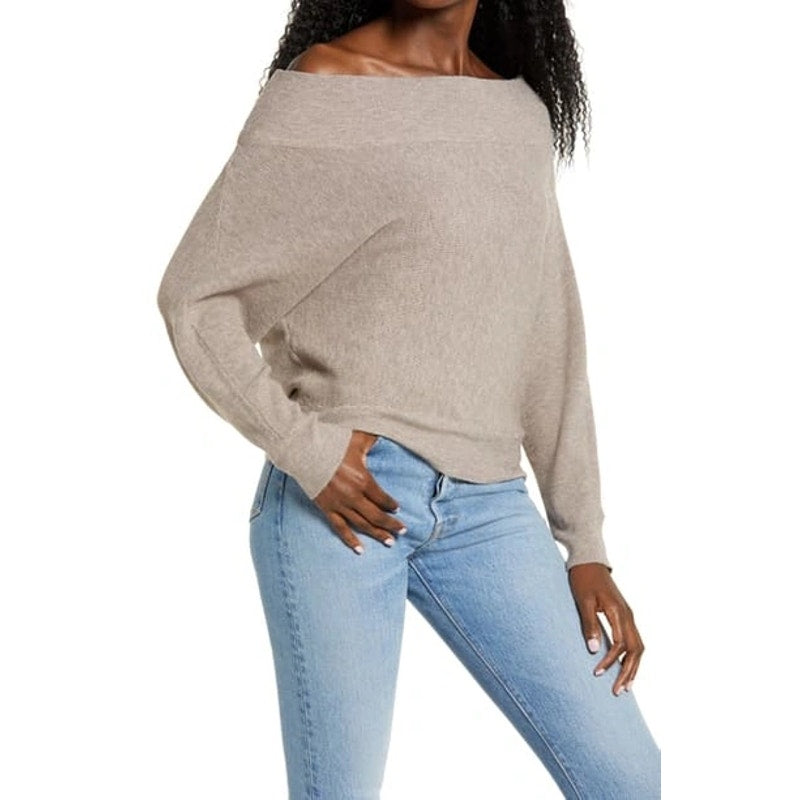 Dreamers by Debut Off Shoulder Rib Knit Sweater Top XS/Extra Small in Mocha NWT