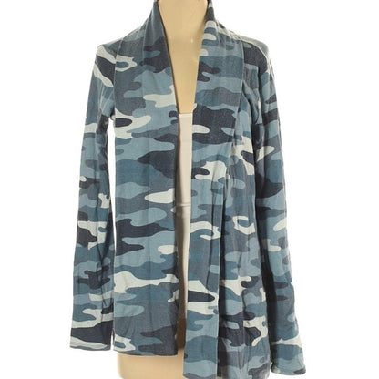 Gibson Open Front Cardigan Blue Camouflage Size PXS extra small petite NEW