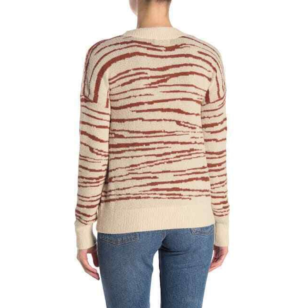 4SI3NNA Pullover Sweater Long Sleeves Crew Neck Rebecca Zebra Ivory Brown Medium