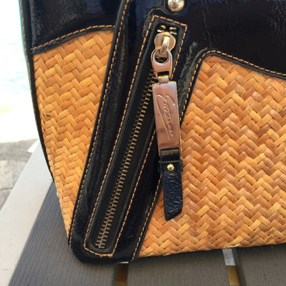 Etienne Wicker Purse HandBag Pocket Zip Shoulder bag Black Patent Leather