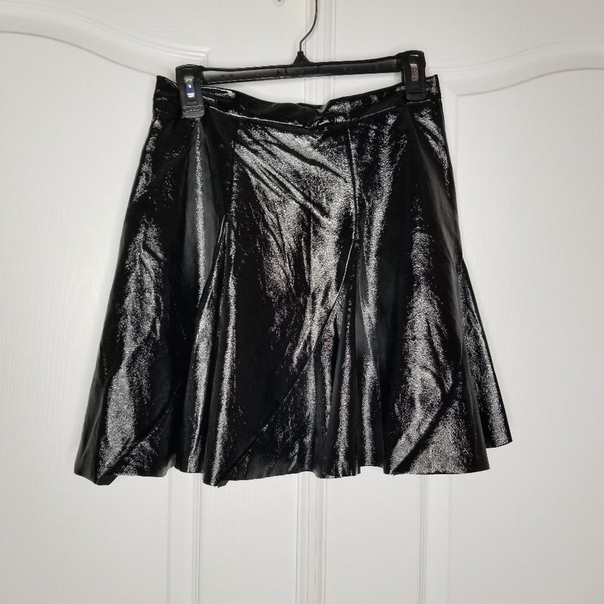 TopShop Black Idol Mini Flippy Skirt Faux Leather 8 PUNK Goth Circle Short