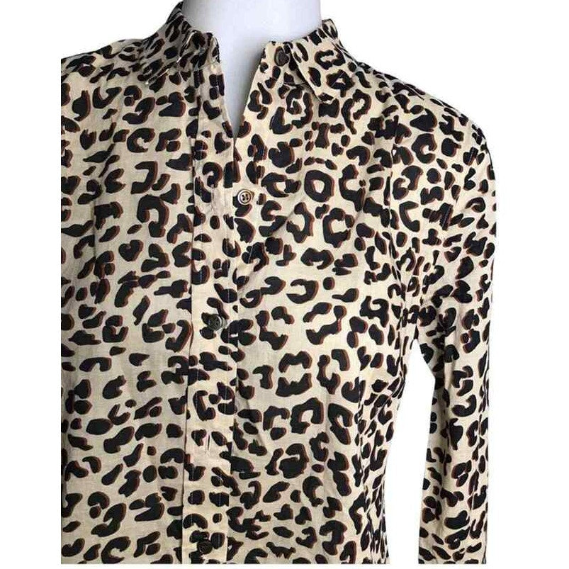 1901 Button Down Long Sleeve Cotton Blouse Top Extra Small/XS Animal Print NWT