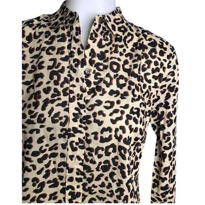 1901 Button Down Long Sleeve Cotton Blouse Top Extra Small/XS Animal Print NWT