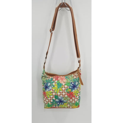 Rosetti vintage painted vinyl floral brown shoulder bag adjustable strap