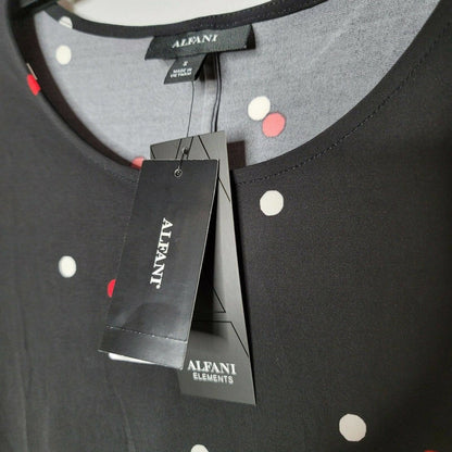 Alfani Sparse Dot Swing T-Shirt Blouse Short Sleeve Scoop Neck Black Size Small