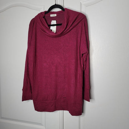 Loveappella NWT Burgundy Sweater Top Long Sleeve Cowl Neck Large