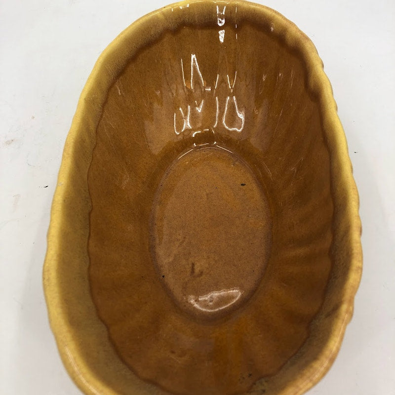 Haeger Oval Drip Glaze Brown Yellow Pottery Bowl Planter Console Dish
