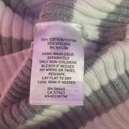 1901 White Grey Stripped Ribbed Long Sleeve Top Button Back Medium NEW