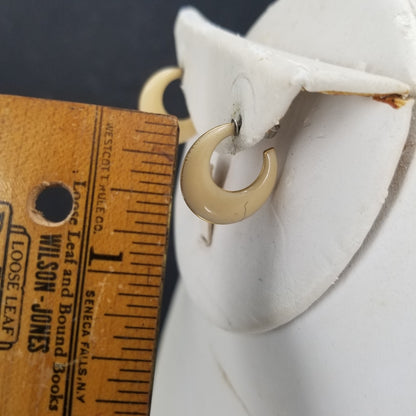 Vintage Tan Enamel Hoops with Golden Edging Crescent Moon Shape