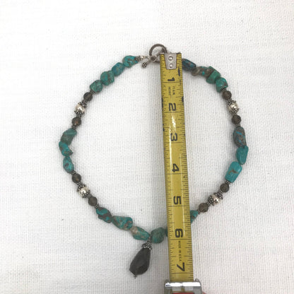 Vintage Turquoise Black Pendants & Stone Necklace Toggle Clasp single strand
