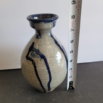 Blue pottery clay Handmade Signed Stamped Art Vase 8" chop on bottom salt glaze