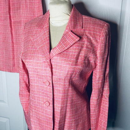 Lew Magram 2 piece Career Jacket Blazer Skirt Set Size 10 Pink fully lined suit