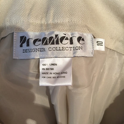 Premiere Designer 2 Pc. vintage Pant Jacket Suit Vintage LINEN Size 10 Cream