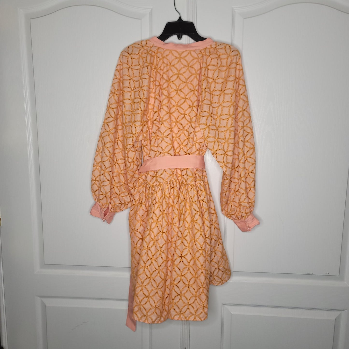 Bohemian Orange Cowgirl Long Lantern Sleeve Swing Mini Dress XL Festival Pockets