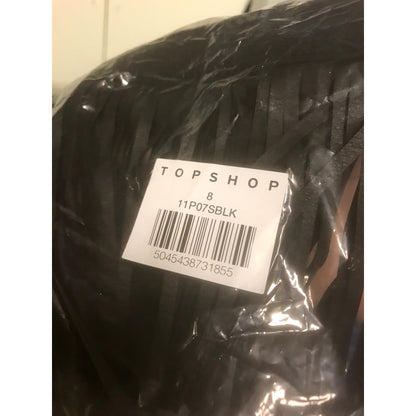 Topshop NWT Fringe Trim Faux Leather Jacket Black Size 4 US Moto Coat X-Small
