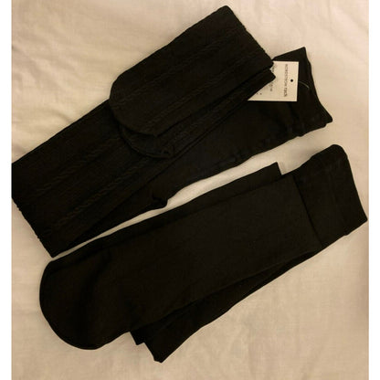 Nordstrom 2 Pair Girls Black Tights - Size 12-14 Black NWT One Cable One Plain