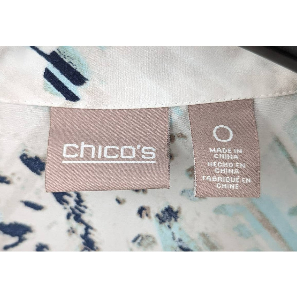 Chico's Lightweight Button Up Shirt Size 0 White Blue Tab Roll Long sleeve