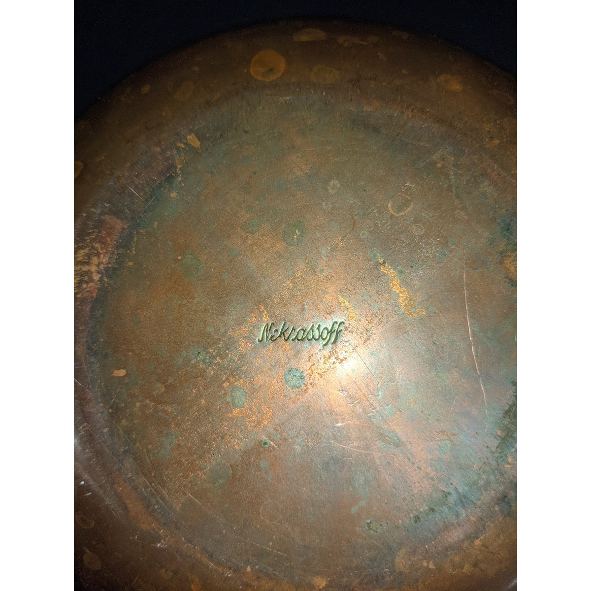 Vintage Nekrassoff Copper Enamelware Serving Dish Bowl with Lid Green