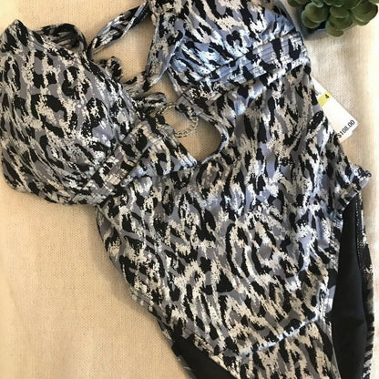 Michael Michael Kors Frozen Chain-Ring Halter-Top Sz 4 swimsuit bathing swimwear