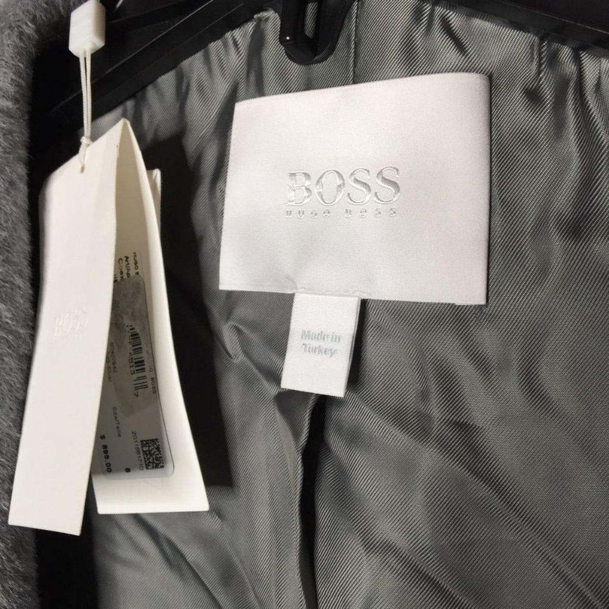 Boss Hugo BOSS Coexpen Coat High-Necked Self-Tie Belt Long Sleeve Silver 6 WOOL