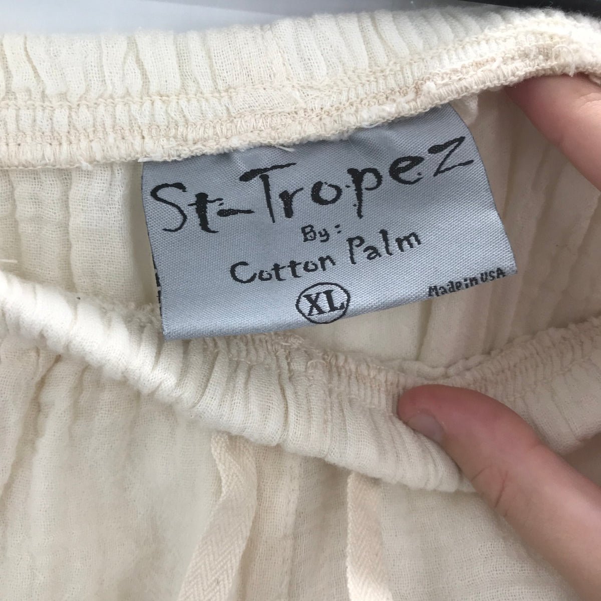 St. Tropez Cotton Wide Leg Double Layered Pants Drawstring Cream XL