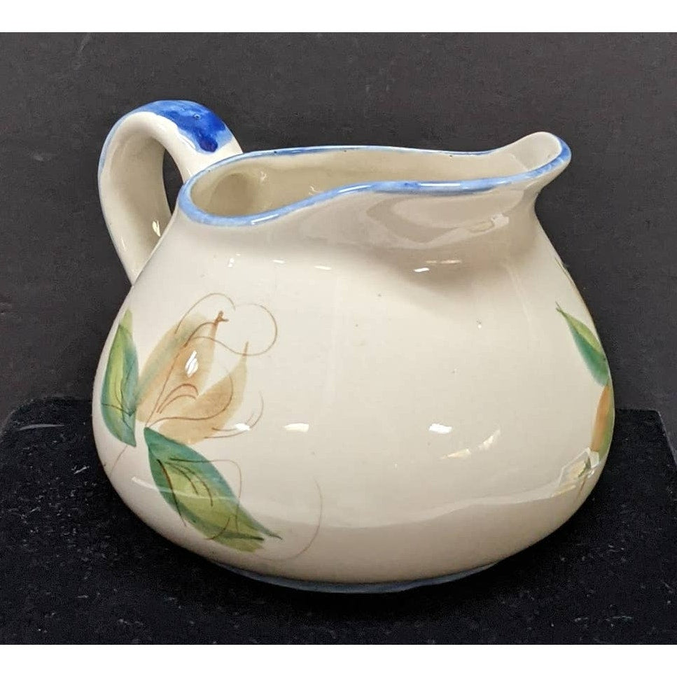 Vintage Signed Secla Portugal Hand Painted Blue Green Floral Pitcher Jug Vase