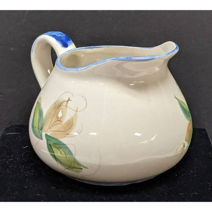 Vintage Signed Secla Portugal Hand Painted Blue Green Floral Pitcher Jug Vase