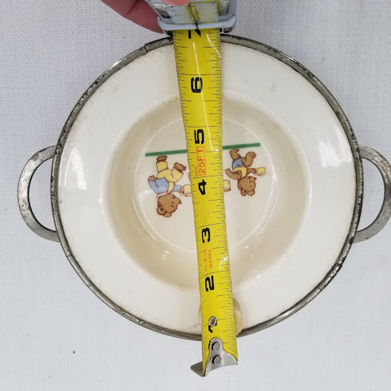 Excello Metal porcelain vintage 3 bears childs food serving dish hot water stopper