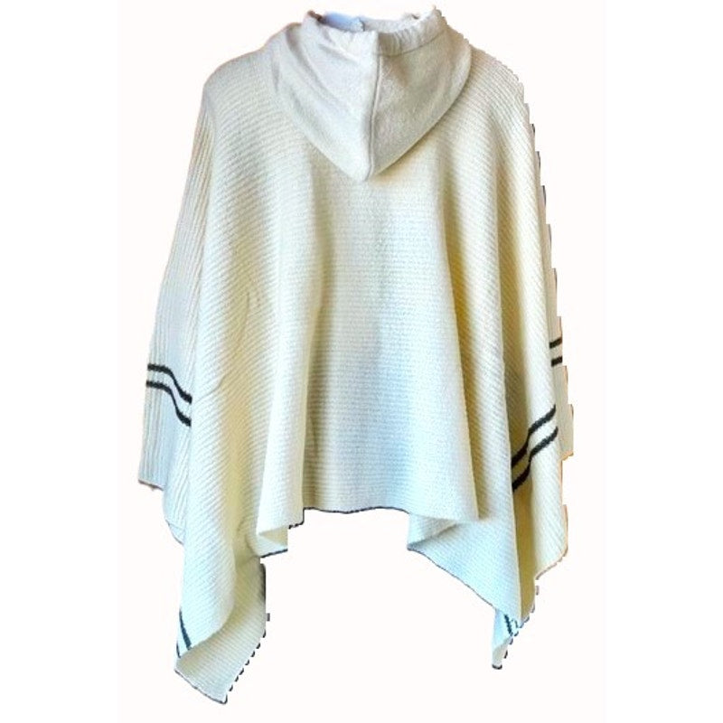 La Classe Couture Knit Drawstring Hoodie Poncho Sz Small/Medium White Beach NWT