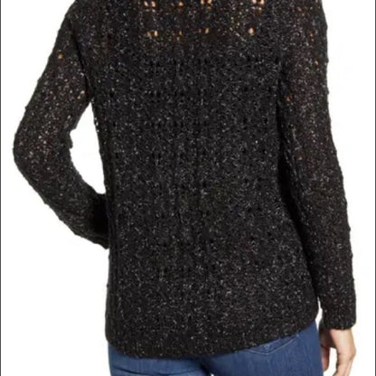 Caslon NEW Black Brushed V-Neck Sweater Small Long Sleeve Knit  Winter Casual