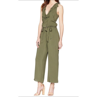 Paige Paletta Desert Olive Green Jumpsuit Large Elastic Waist Tassle Tie NO BELT