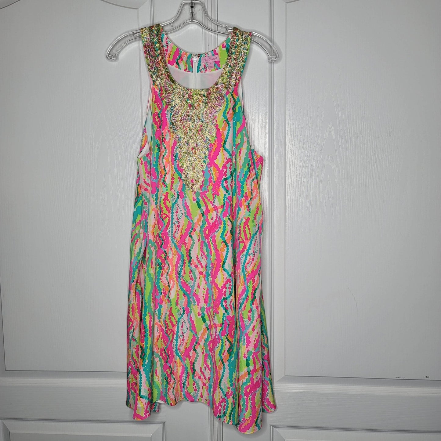 Lilly Pulitzer Dripping in Jewels Cadence Dress Gold Embroidered Back Zip XL
