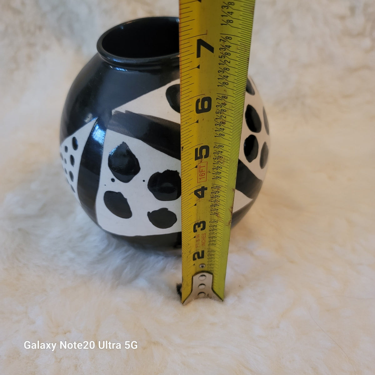Jan Valerie Art Pottery Black White Spots stripes Vintage Monochromatic Vase