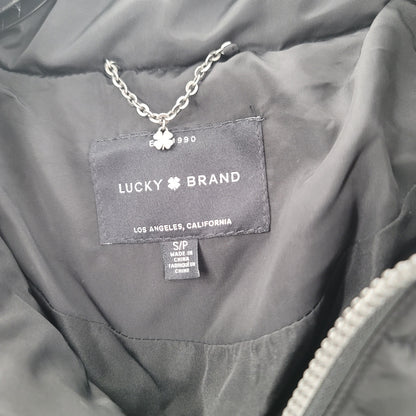Lucky brand Hooded parka puffer jacket Small Coat Charcoal Black w/ Pockets NEW