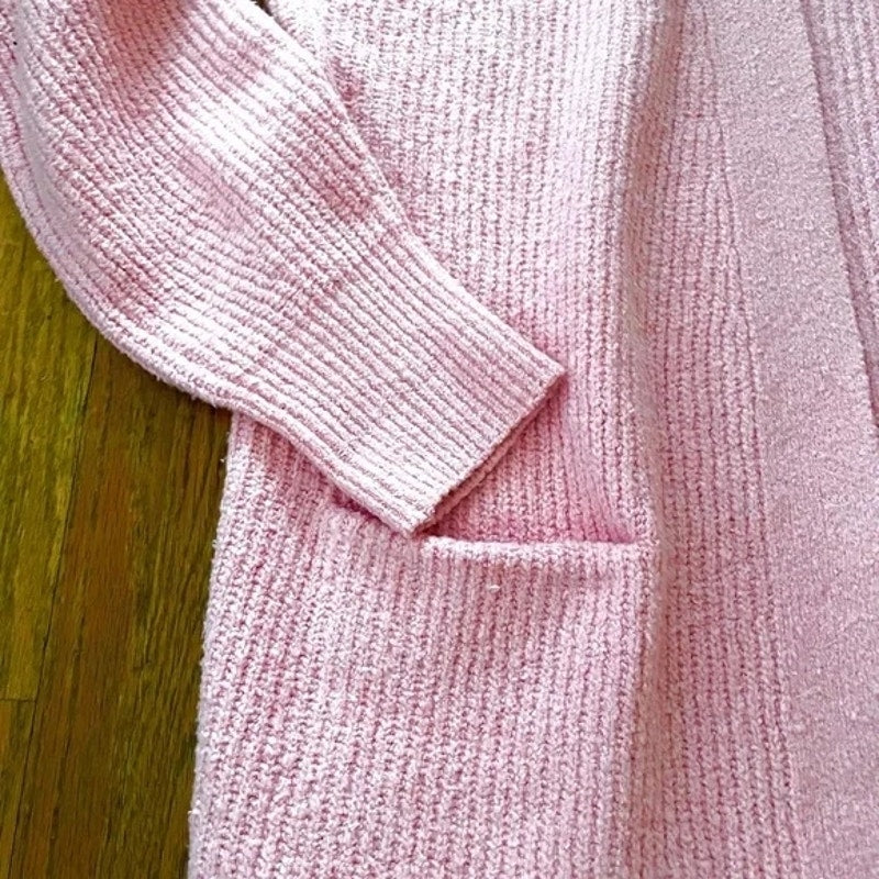Caslon Open Front Textured Rib Knit Long Pocket Cardigan Plus Sz 2XL Pink NWT