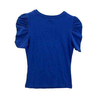 Derek Heart Puff Short Sleeve Fitted Top Sz Medium Surf the Web Blue NWT