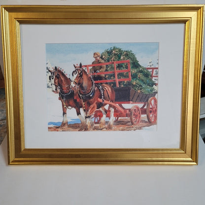 Shay Roberts Print 001 Christmas Tree Wagon Framed carriage 2017 Horse Art