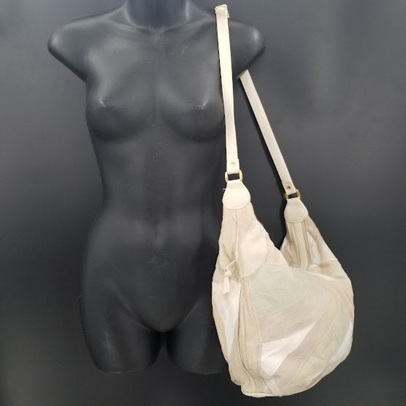Vintage Cream Brown patchwork leather hobo bag purse handbag