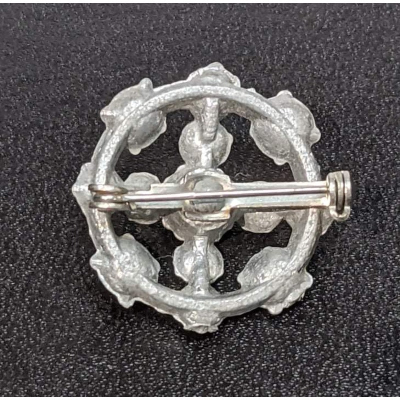 Vintage Mid-Century Faux Pearl Purple Rhinestone Dome Brooch Pin Silver Tone