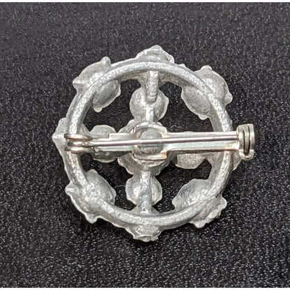 Vintage Mid-Century Faux Pearl Purple Rhinestone Dome Brooch Pin Silver Tone