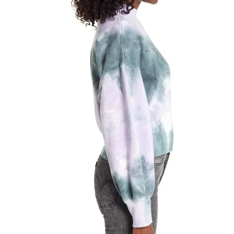 All In Favor Crop Crew Neck Sweatshirt Sz Medium Green & Purple Tie Dye NWT