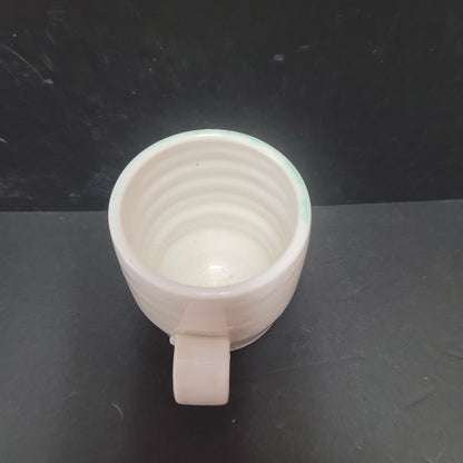 Handmade studio art pottery clay mug cup Forest hand painted Stamped E