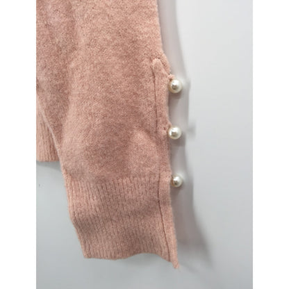 Rachel Parcell Scalloped Crew Neck Pullover Sweater Long Sleeve Pink NEW Small
