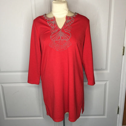 Peter Nygard NEW Womens Red Beaded 3/4 Sleeve Top Size Medium