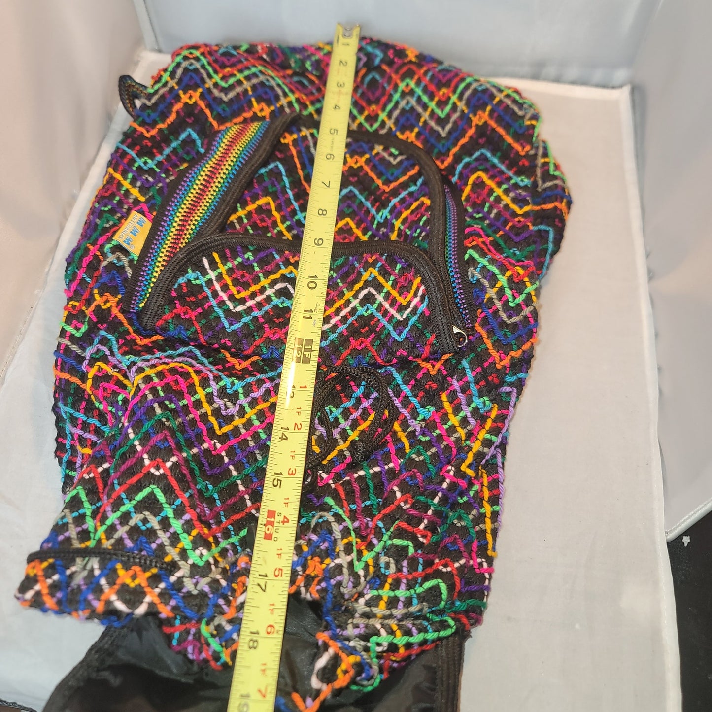 Artisan backpack Rainbow black embroidery bohemian double flap lined fabric NEW