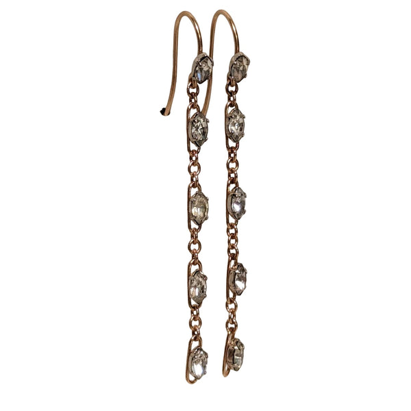 Fashion Jewelry Dangle Earrings Gold Tone Chain White Marquise Rhinestones