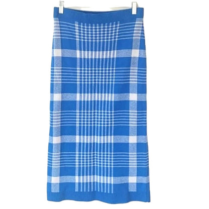 Halogen Pull On Straight Sweater Skirt Sz Medium in Blue White Hannah Plaid NWT