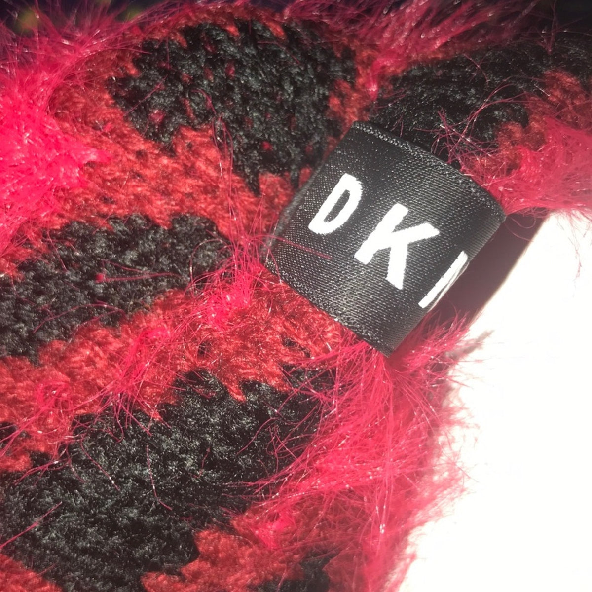 DKNY $36 NEW Red & Black Fuzzy Animal Print Beanie Cheetah Toboggan Hat Cap