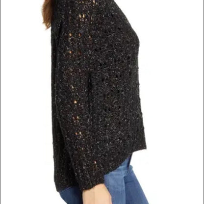 Caslon NEW Black Brushed V-Neck Sweater Small Long Sleeve Knit  Winter Casual